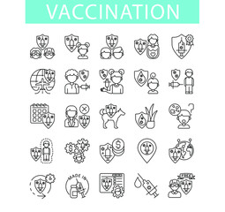 line icons set, vaccination people
