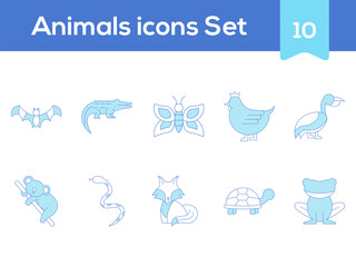 Naklejka na ściany i meble Set Of Animals Icons In Blue And White Color.
