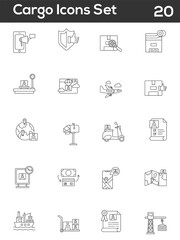 Stroke Style Cargo Icons Set On White Background.