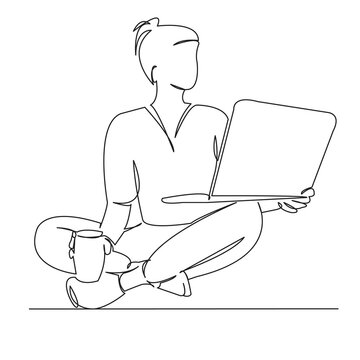 recommend clip art: girl with laptop drinking coffee