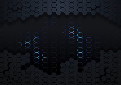 Dark Hexagonal Abstract Background with Blue Light Effect - Backdrop for Your Graphic Design Illustration, Vector © Roman Dekan