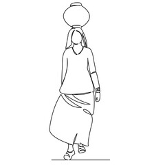 Indian woman carries water on her head