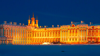 The Catherine Palace In Tsarskoye Selo, Russia The winter night.