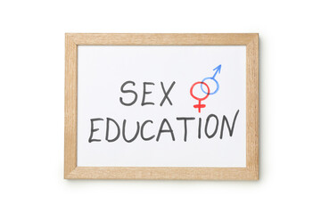 Chalkboard with text Sex Education isolated on white background