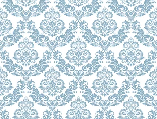 Fotobehang Wallpaper in the style of Baroque. Seamless vector background. White and blue floral ornament. Graphic pattern for fabric, wallpaper, packaging. Ornate Damask flower ornament © ELENA