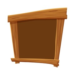 Wood frame in cartoon style, empty banner, cracked menu template isolated on white background stock vector illustration. Ui asset design, textured, detailed graphic object. 