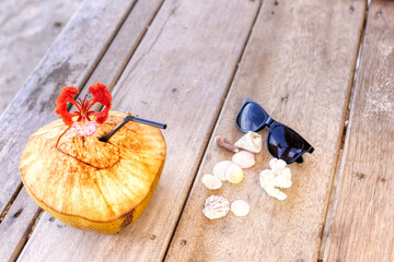 Indonesian coconuts, a tonic, exotic drink. Coconut.