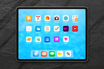 Tablet's home screen mockup with app icons
