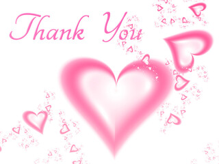 Thank you lettering on a white background with garlands of fractal hearts