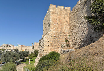 Fototapeta na wymiar Western wall of the Old City of Jerusalem.