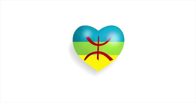 Heart beating with Berber Amazigh flag. 3D Seamless Animation. Loopable animation of rendered heart on white background. For mailing, greeting card, web site, shop&hellip;