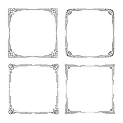 Set of Art deco borders and frames. Line vintage geometric pattern vignette. Vector illustration isolated on white. Decorative linear geometry frames. Template for greeting card, wedding invitation.