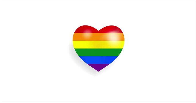 Heart beating with Rainbow flag LGBT. 3D Seamless Animation. Loopable animation of rendered heart on white background. For mailing, greeting card, web site, shop…