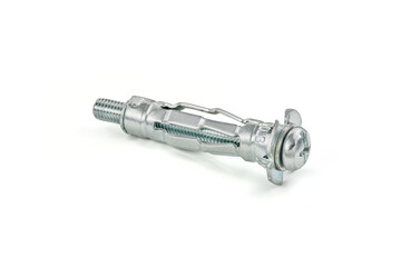 Zinc plated steel molly bolt, isolated, photo stacking