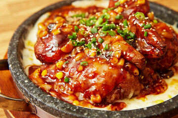 Grilled cheese chicken on a cast iron plate