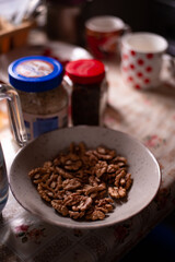 a plate with walnut kernels