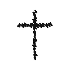 Christian cross of black color isolated on a white background hand-drawn. Christianity concept. Vector illustration
