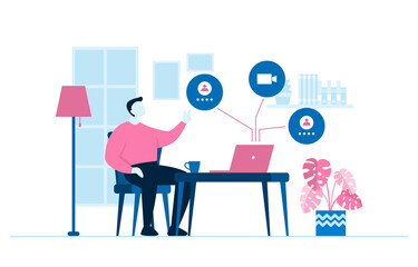 People Work From Home Internet Online Business Freelancer Illustration