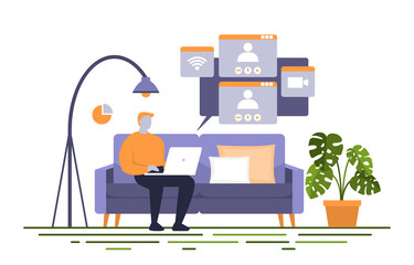 People Work From Home Internet Online Business Freelancer Illustration