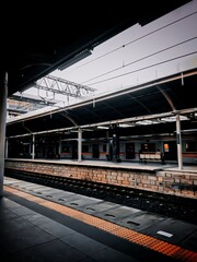 The train station in Jakarta, Indonesian, I'm waiting for the train to come so I can travel, not many people, because covid 19 is still hanging around.