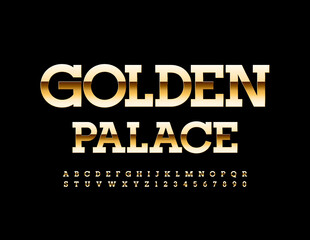 Fototapeta na wymiar Vector premium logo Golden Palace. Elite shiny Font. Modern chic Alphabet Letters and Numbers set