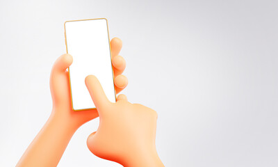 Cute Hand Holding and Touching Phone Mockup Template 3D Rendering
