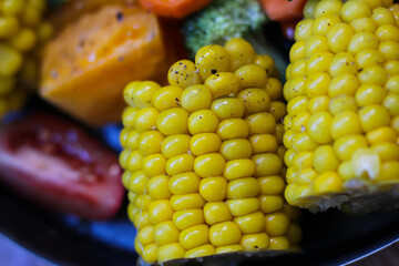 Juicy, colorful, tasty vegetables are waiting for baking on the wooden table, super healthy! Close-up, rustic style, top view