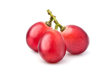 Close-up Bunch of Three red grapes isolated on white background. Clipping path.