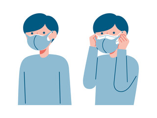 二重マスクを装着する男性