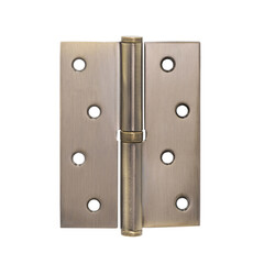Classic mortise door hinge in bronze color, removable with eight self-tapping screws on a white background
