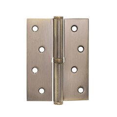 Classic mortise door hinge in bronze color, removable with eight self-tapping screws on a white...