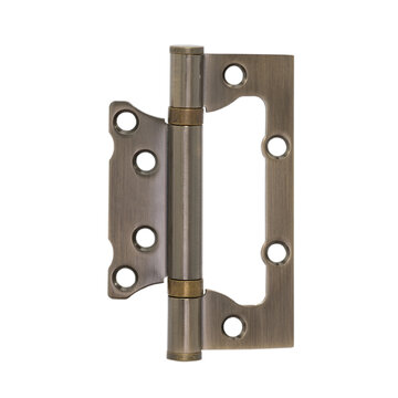 Classic mortise hinge, butterfly type, bronze color for interior doors, removable with eight self-tapping screws on a white background