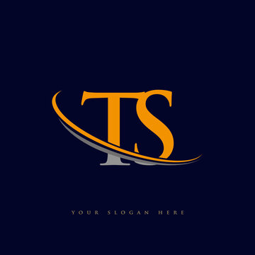 initial letter TS logotype company name yellow and grey swoosh design. isolated on dark background.
