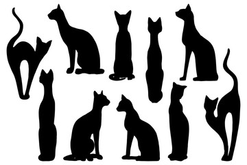 Cat silhouettes. Clip art set on white background