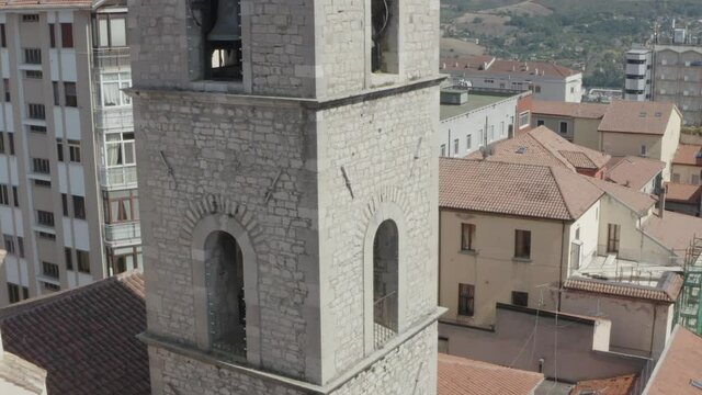 Detail of the bell tower of San Gerardo Cathedral in Potenza, Italy. 