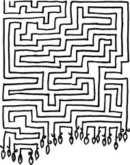 Abstract maze, labyrinth with entry and exit. Vector labyrinth. Manual labyrinth drawing. The game is a maze for fun.