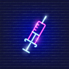 Anesthesia syringe neon icon. Sign for dentistry clinic. Orthodontics concept.