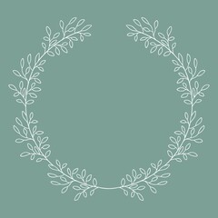 Hand drawn botanical floral laurel wreath from branches. Logo design, wedding, engagement invitations. Vintage retro style frame for beauty bio concept