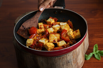 Matar Paneer curry, paneer butter masala recipe made using cottage cheese, green peas, served in a bowl.  Delhi, Rajasthan India. Indian veg curry wooden background. side dish of Roti, Chapati, naan