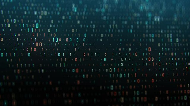 Abstract Technology Background. Binary code composition on a black background. Data binary code network. 4K animation