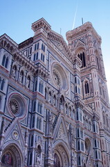Facade of the cathedral and Giotto's bell tower in Florence, Italy
