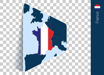 France map and flag on transparent background.