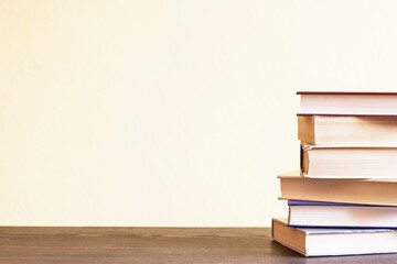 stack of books on table