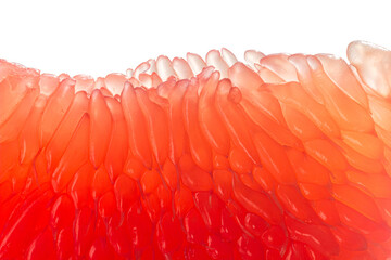 Fresh juicy grapefruit pulp background. Piece of red grapefruit macro close up. Citrus fruit...