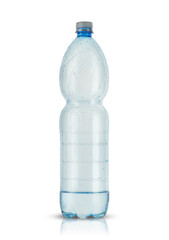 a large plastic bottle with a little water