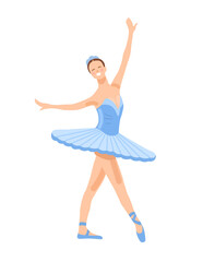 Ballerina in a blue ballet tutu. Dancer in a beautiful pose. Ballet. Vector flat illustration.