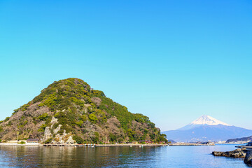 Fototapeta premium 【静岡県】冠雪した富士山と駿河湾