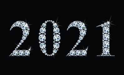 Text from diamonds 2021, gemstone styled numbers, vector illustration. 