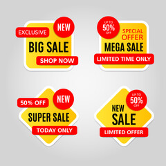 Set of modern sale stickers on gray background
