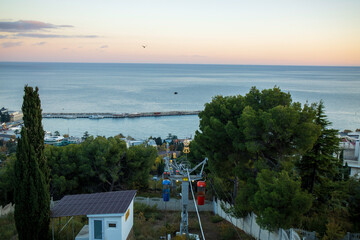 Yalta, Crimea, November 26, 2020, cable car with city, sea and embankment views